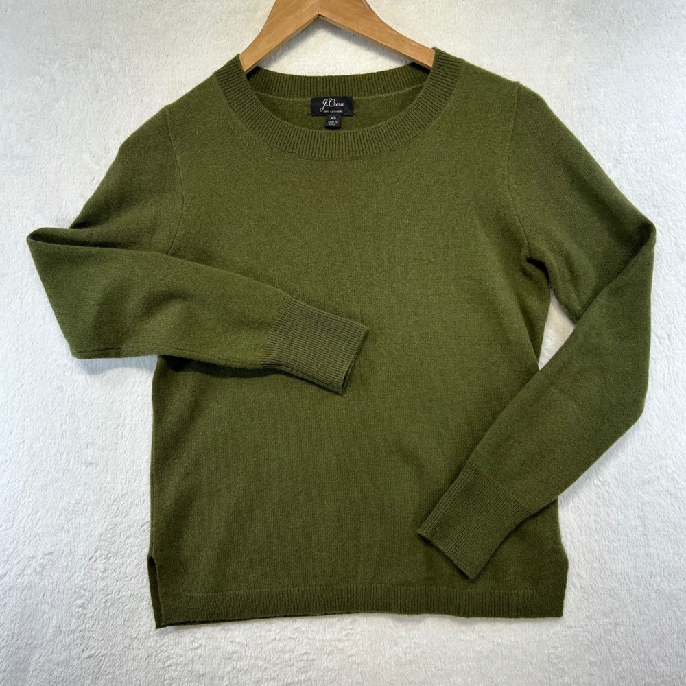 J.Crew Quiet Luxury Cashmere Crewneck Sweater XS Olive Green Dark Academia Prep